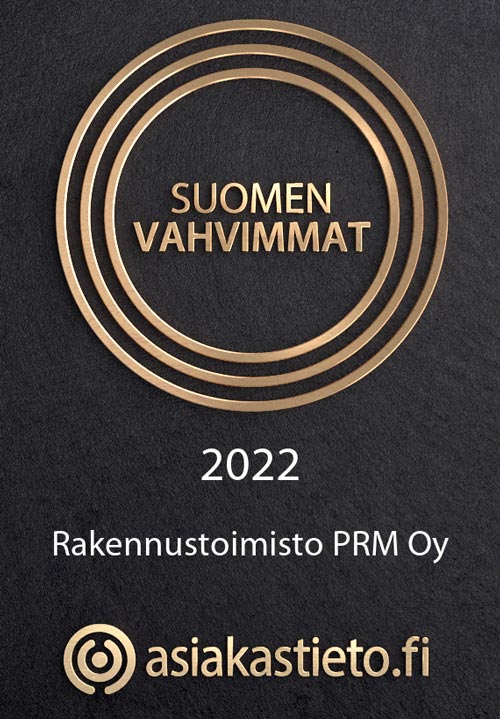 Rakennustoimisto PRM Oy:n Suomen vahvimmat-sertifikaatti.